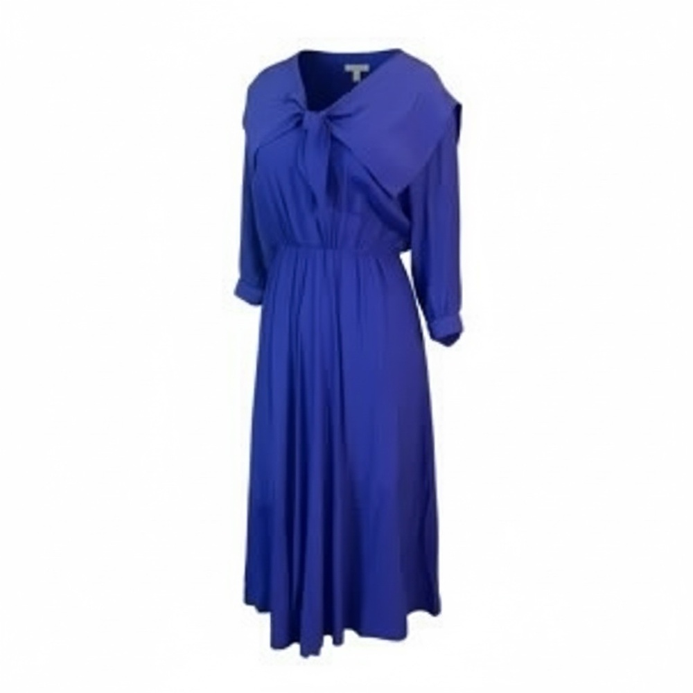 Vintage Nina Piccalino Women's Collared Belted Midi Royal Blue 3/4 Sleeve Dress